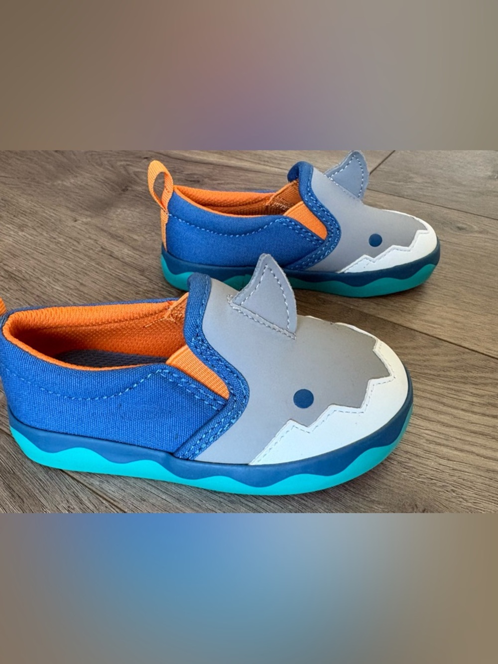Cat & Jack Blue, Gray and Orange Toddler Shark Slip-Ons